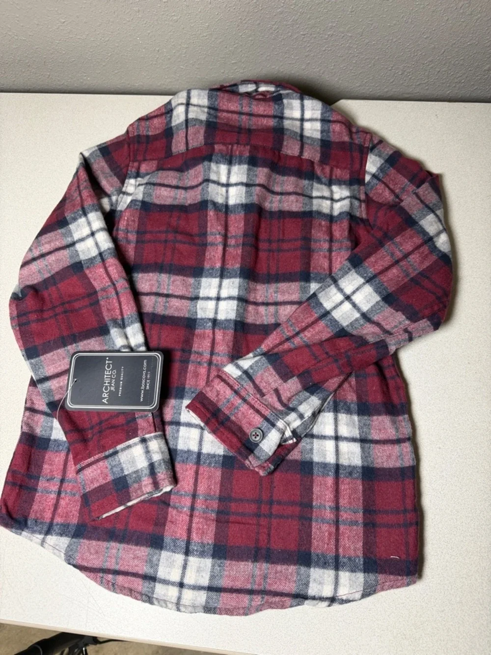 Architect Red, Navy and White Plaid Flannel Shirt